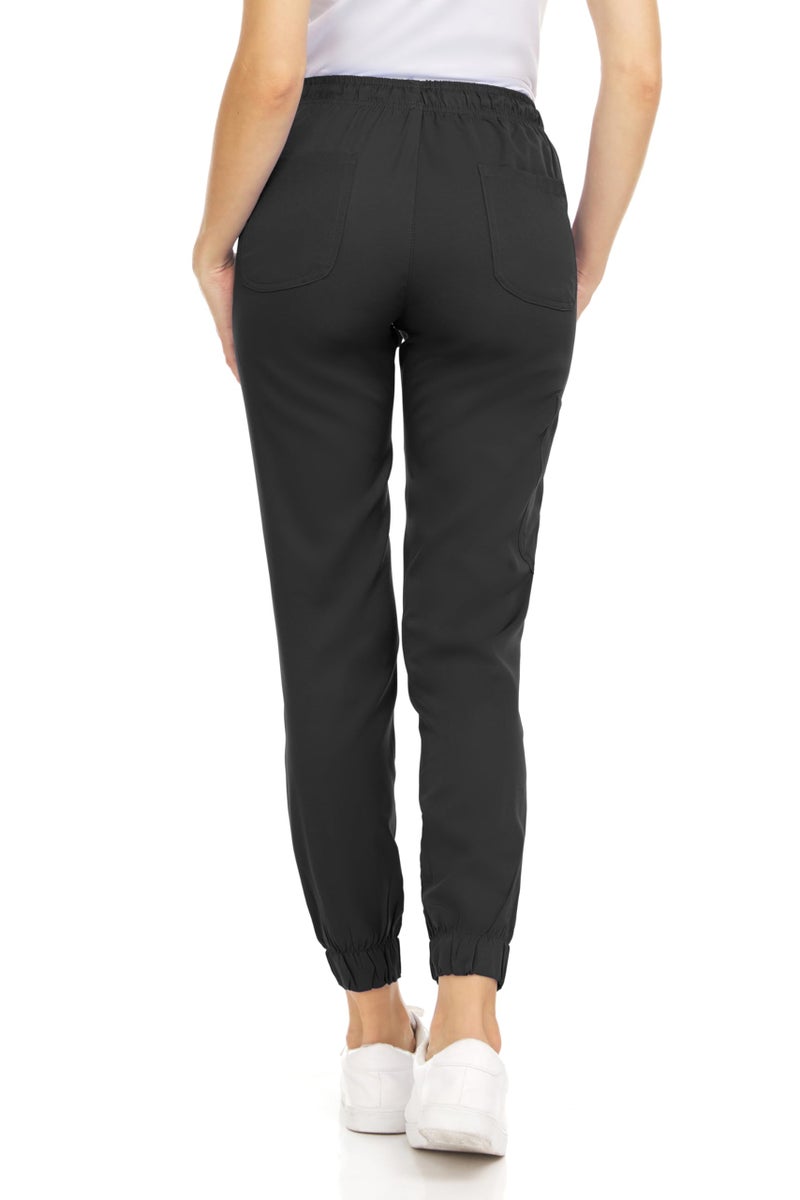 MediChic Womens Scrub Joggers 4-Way Stretch Anti-Wrinkle Moisture-Wicking Elastic Waistband Four Pocket Scrubs Jogger Pants, Black, L - Image 3